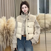 休闲羊羔毛拼接棉服外套女冬季 新款 洋气韩版 时尚 显瘦百搭短款 棉衣