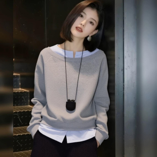 宽松休闲假两件长袖卫衣女春秋季新款时髦洋气显瘦百搭设计感上衣