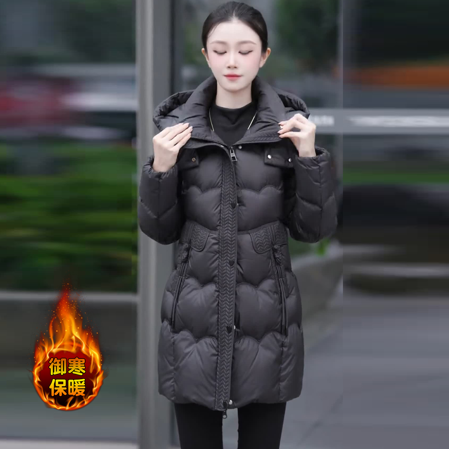 中长款修身显瘦韩版羽绒棉服外套女冬季新款时髦百搭保暖连帽棉衣