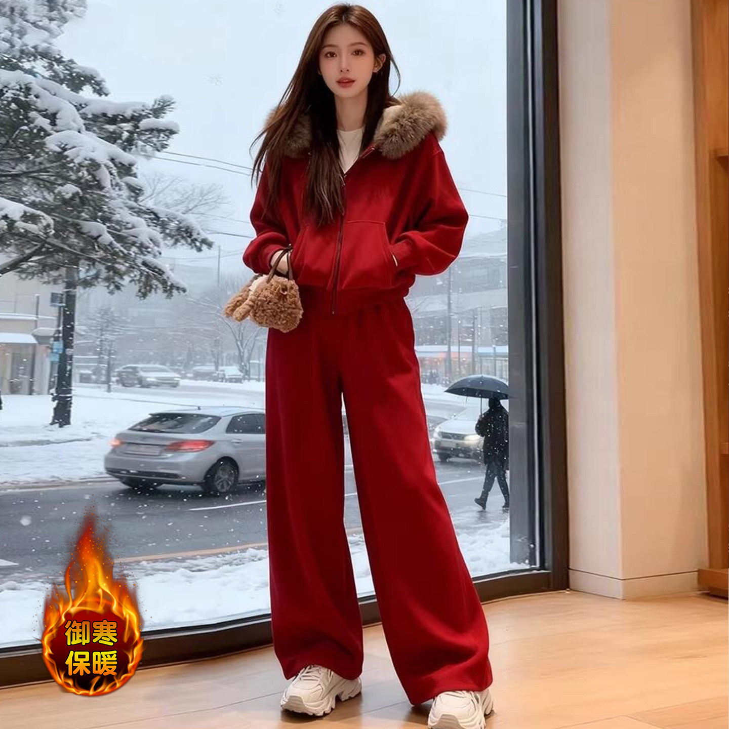 加绒加厚毛领连帽外套阔腿裤两件套女冬季新款时尚洋气质休闲套装,女装/女士精品,时尚套装,淘宝优惠券,粉丝福利购,淘宝优惠卷