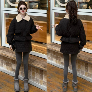 时尚套装裙女冬季新款时髦保暖洋气质显瘦短款棉衣服半身裙两件套