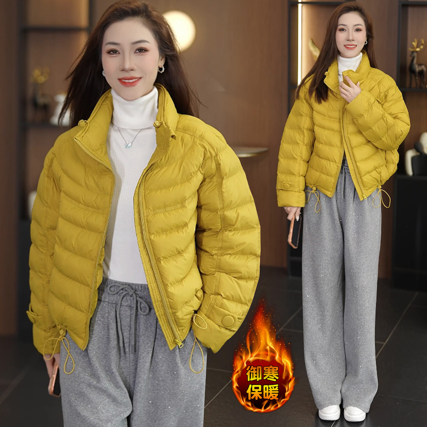 宽松休闲轻薄保暖羽绒服女冬季新款时尚宽松面包服百搭白鸭绒外套