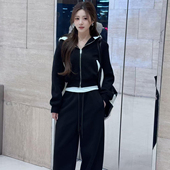 休闲运动服套装 连帽外套阔腿裤 女春季 时髦洋气短款 两件套 新款 时尚