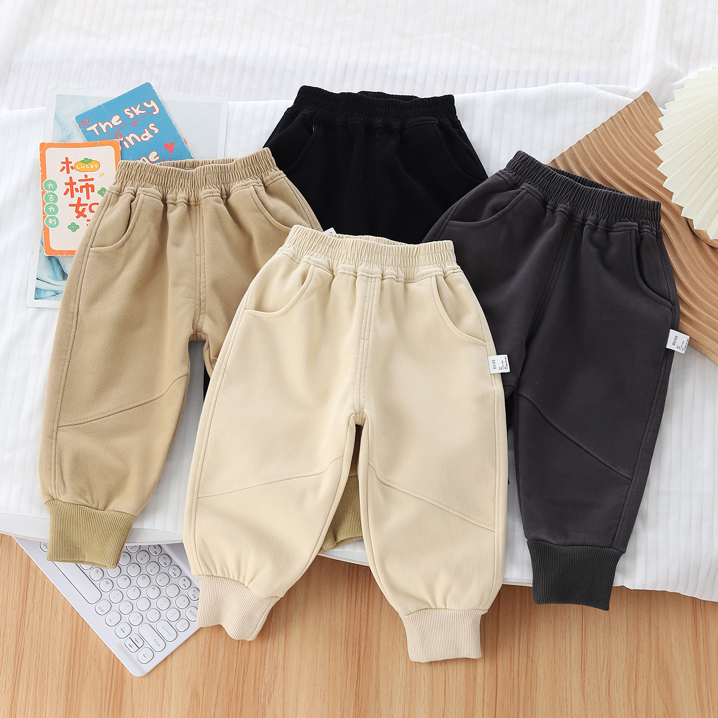 宝宝加绒裤子纯棉薄绒休闲卫裤