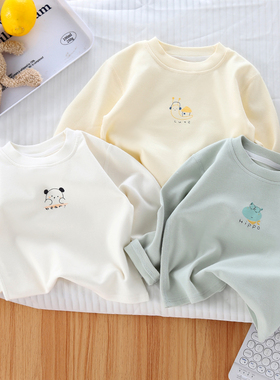 宝宝打底衫春秋季纯棉a类男女儿童长袖t恤白色内搭婴儿长袖上衣服