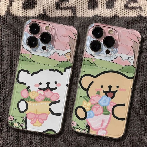 花花线条小狗适用苹果16手机壳iPhone15/14情侣13卡通11全包可爱X苹果华为荣耀小米红米oppo vivo魅族三星