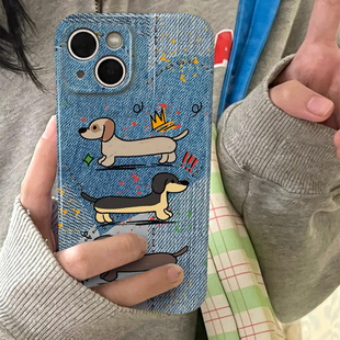 牛仔涂鸦修狗适用iphone16苹果15promax手机保护套外壳14plus全包防摔可爱13美式 创意12复古小众华为p70 个性