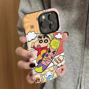 适用苹果16pro手机壳新款 13女16e卡通12日韩7蜡笔小新xsmax防摔11保护套8plus菲林xr iPhone15promax简约iP14