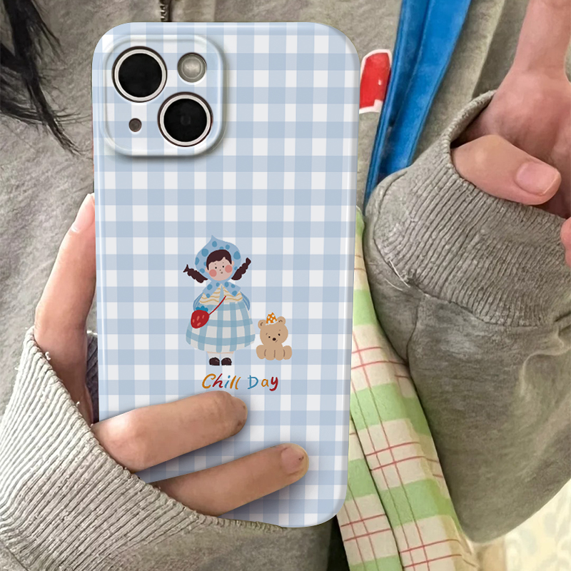 格子女孩可爱潮适用iphone15promax手机壳苹果14新款13全包mini创意x卡通12菲林二合一8高级感11软壳女神气质