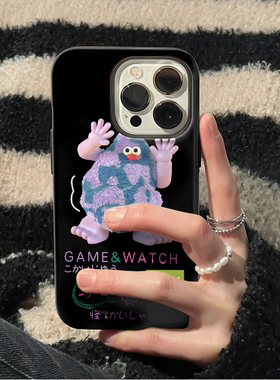 卡通紫色小怪兽趣味可爱黑色亮面手机壳适用苹果15nova10华为p50E/mate60小米13opporeno9vivo荣耀80iPhone14