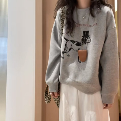 韩系简约休闲百搭圆领卫衣女宽松休闲百搭上衣