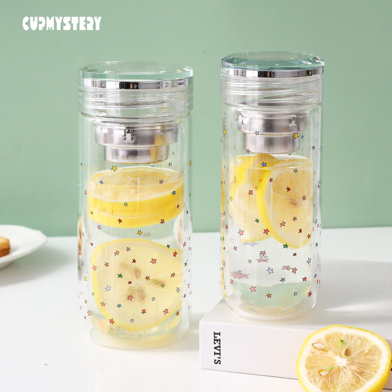 CUPMYSTERY星星小清新耐高温高硼硅玻璃双层防烫便携可泡茶随身杯,餐饮具,玻璃杯,淘宝优惠券,粉丝福利购,淘宝优惠卷