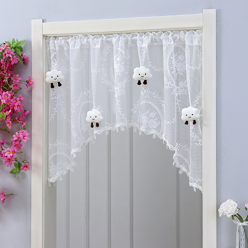 蕾丝门帘法式田园风三角帘免打孔卧室厨房装饰隔断帘2026新款挂帘