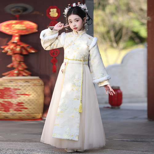 汉服女童2025新款冬装古风冬裙加绒加厚国风冬季儿童保暖古装棉服