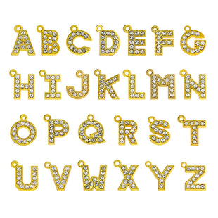 15MM挂件金色26个英文字母吊坠全钻字母适用DIY手链饰品配饰挂件