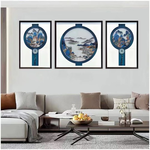 苏绣成品挂画客厅沙发背景墙装饰画新中式山水风景刺绣手工定制