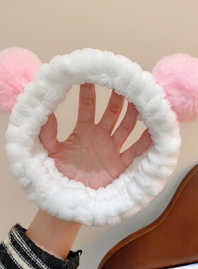 洗脸毛绒束发带韩国秋冬网红发饰批发卡通发箍可爱熊猫耳朵发带