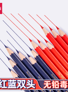 得力红蓝双色铅笔双头医学圆杆特种护士专用基建实验室圆形标图绘图木工体温单专用彩色施工加粗建筑彩铅