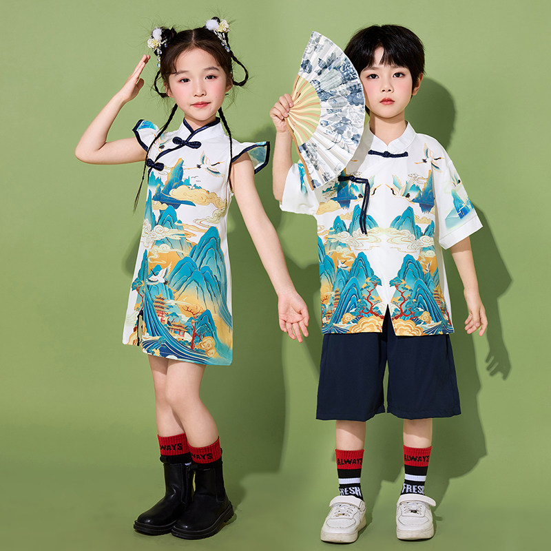 小学生六一表演服装幼儿园汉服男童女童旗袍儿童啦啦队演出服国风