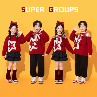 小学生合唱演出服元旦儿童喜庆幼儿园合唱团体啦啦队新年表演服装