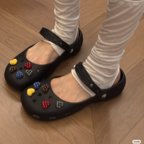 复古波点多彩爱心鞋花芭蕾舞鞋可爱女生装饰配饰适配crocs卡扣diy
