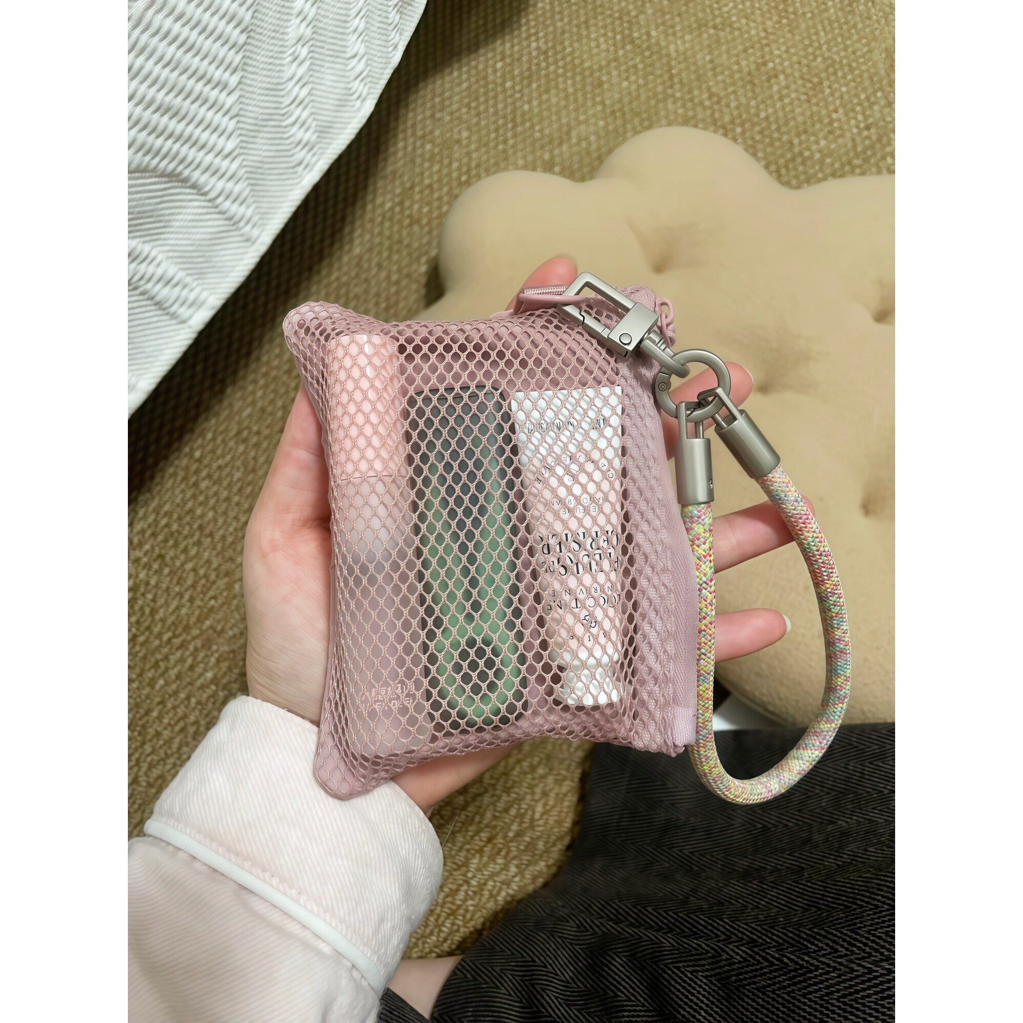 迷你化妆包手提便携杂物包彩妆网格收纳包口红包上班外出小零钱袋