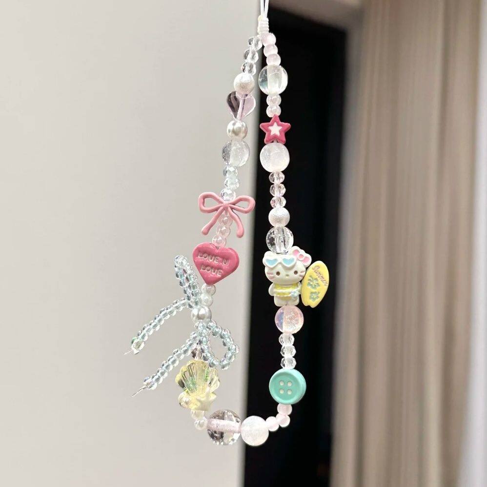 自制冲浪kitty手机链少女ins串珠手机链挂绳ccd链条相机挂链挂件
