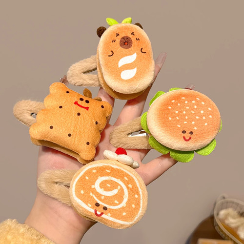 新款美食毛绒发夹发卡夹子侧边夹BB夹女童碎发刘海夹软萌头饰发饰