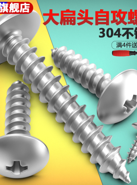 304不锈钢大扁头自攻螺丝钉十字伞头螺钉M3螺丝M4M4.2M5M6.3