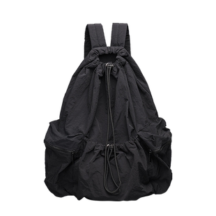 大容量双肩包2024新款轻便尼龙帆布休闲背包百搭抽绳男女学生书包