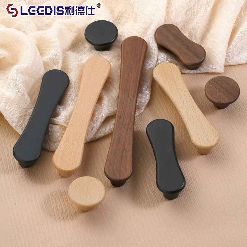 日式简约实木胡桃木柜门拉手简约原木奶油风木质抽屉橱柜衣柜把手