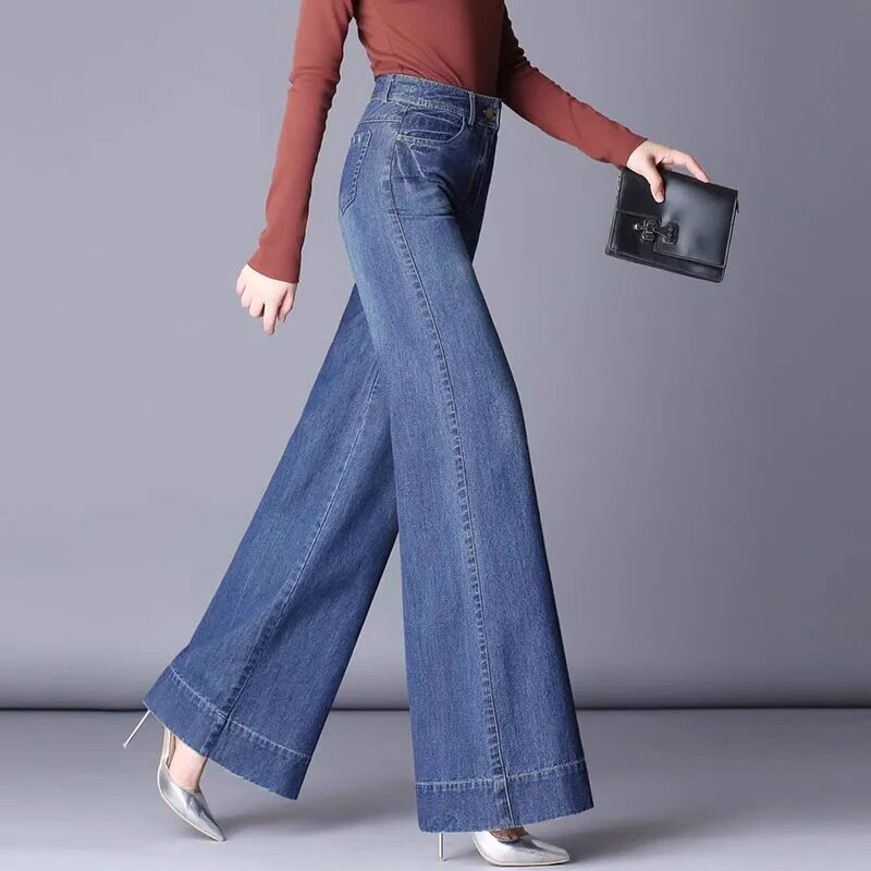 高腰显瘦牛仔阔腿裤女士2024年春秋新款宽松直筒垂感阔脚拖地长裤