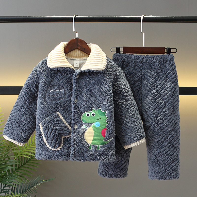 不掉毛三层夹棉加厚加绒儿童睡衣