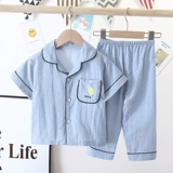 Детская хлопковая тонкая летняя пижама, детские нарукавники для мальчиков, комплект, короткий рукав