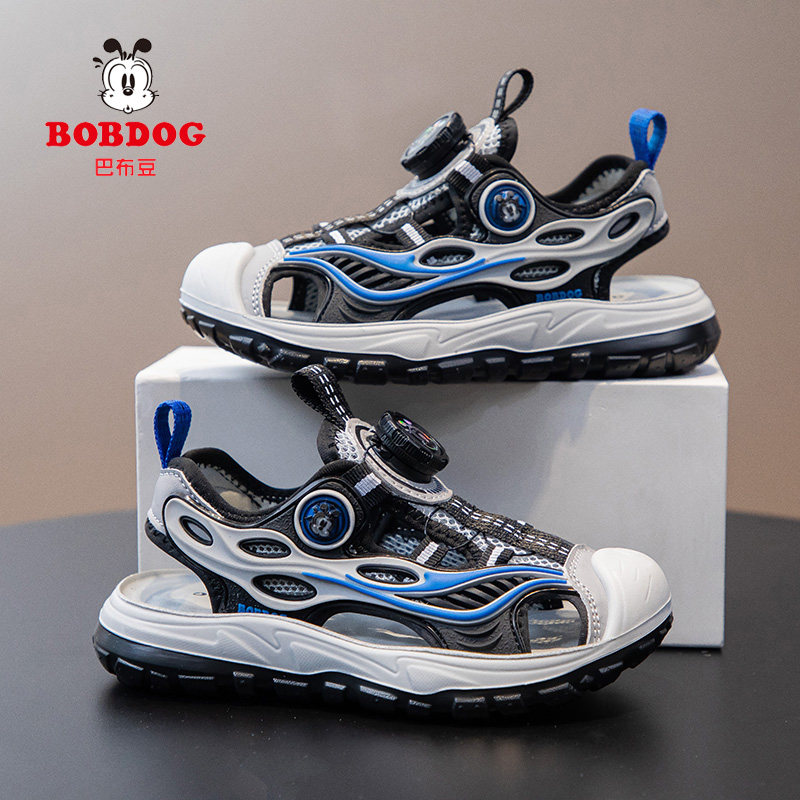 巴布豆夏季男童包头凉鞋旋转纽扣儿童中大童运动防撞跑步沙滩鞋子