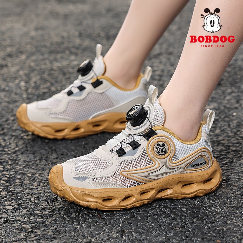 Bobdog/巴布豆春季男童运动鞋单网镂空儿童透网中大童户外跑步鞋