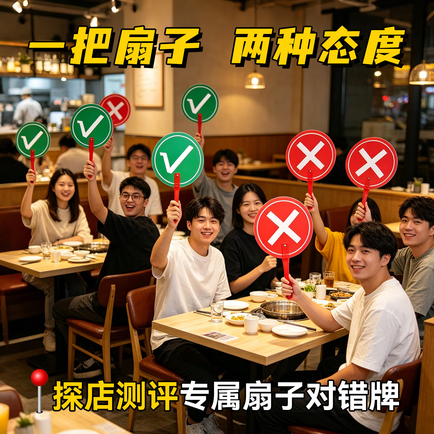 网红趣味对错举手扇拍照转场图片