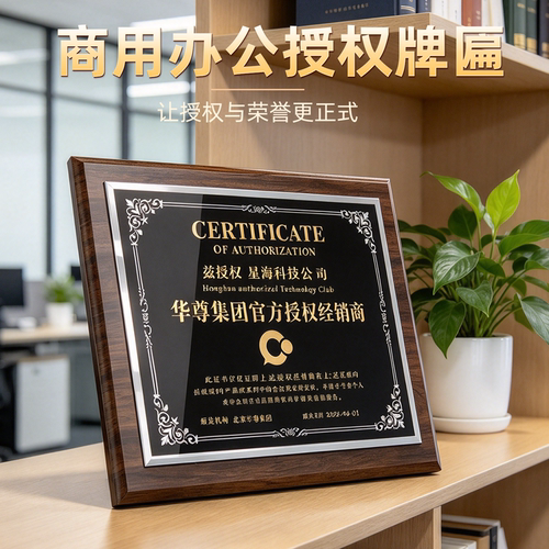 实木金箔奖牌荣誉牌匾定制授权牌
