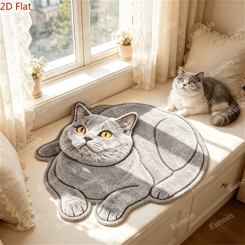 卡通3D猫咪仿羊绒地垫萌趣小猫家用装饰隔凉脚垫房间门口地垫