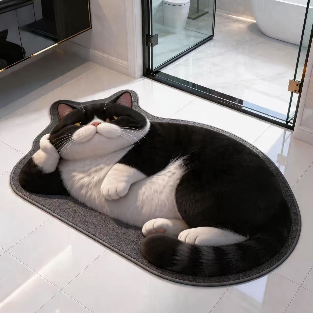 可爱胖猫3D立体平面视觉仿羊绒脚垫柔软亲肤舒适脚垫浴室隔凉地垫