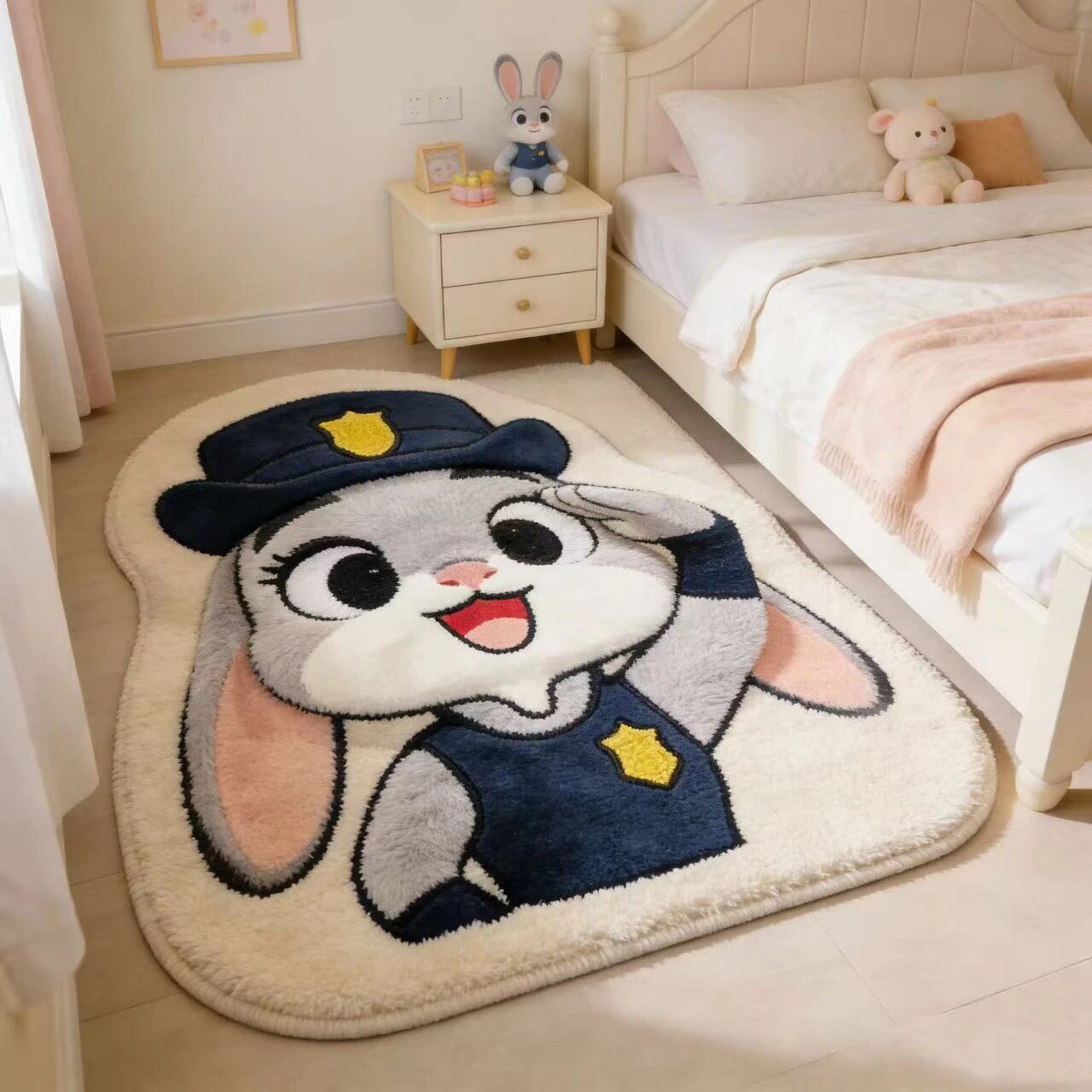可爱朱迪卡通仿羊绒地毯异形防滑家用卧室床边毯少女房间装饰地垫