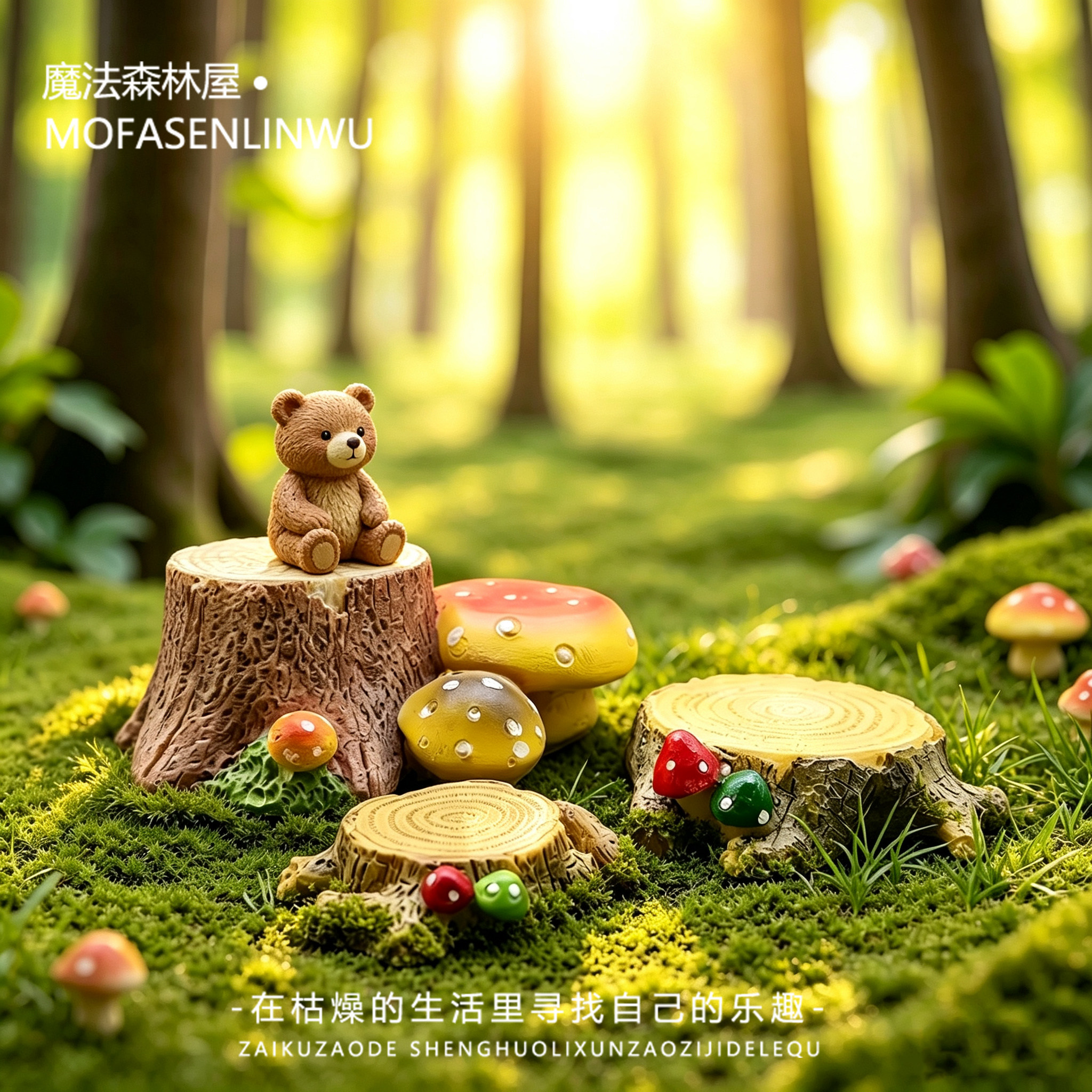森林大号蘑菇树桩微景观小摆件图片
