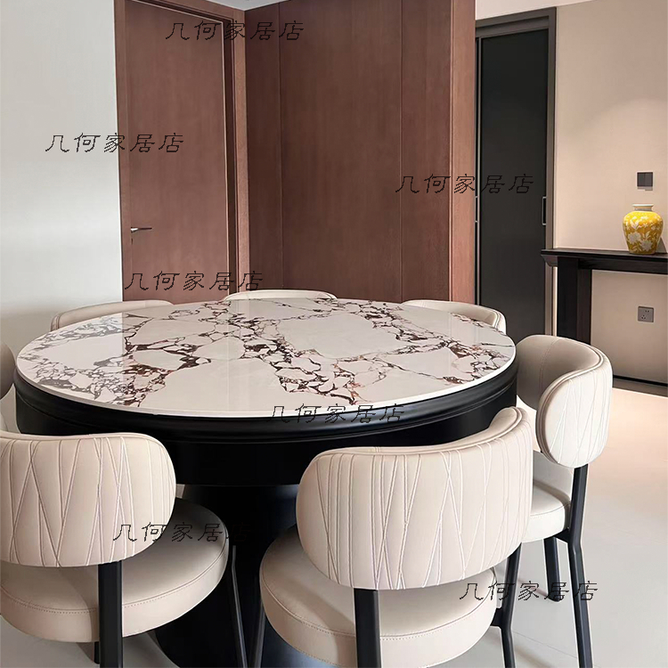 岩板旋转伸缩圆餐桌家用小户型可定制变形圆餐桌