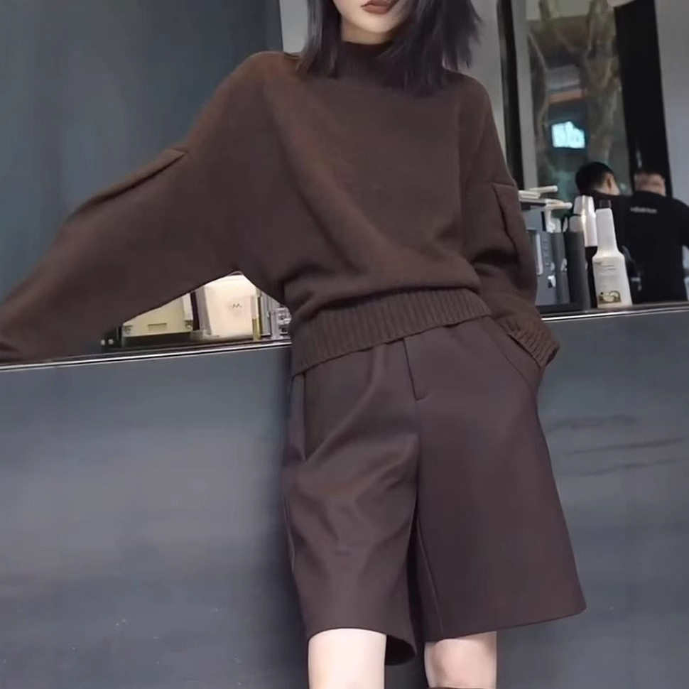 日系coopkoop秋冬新款高级感圆领宽松上衣休闲五分裤女潮