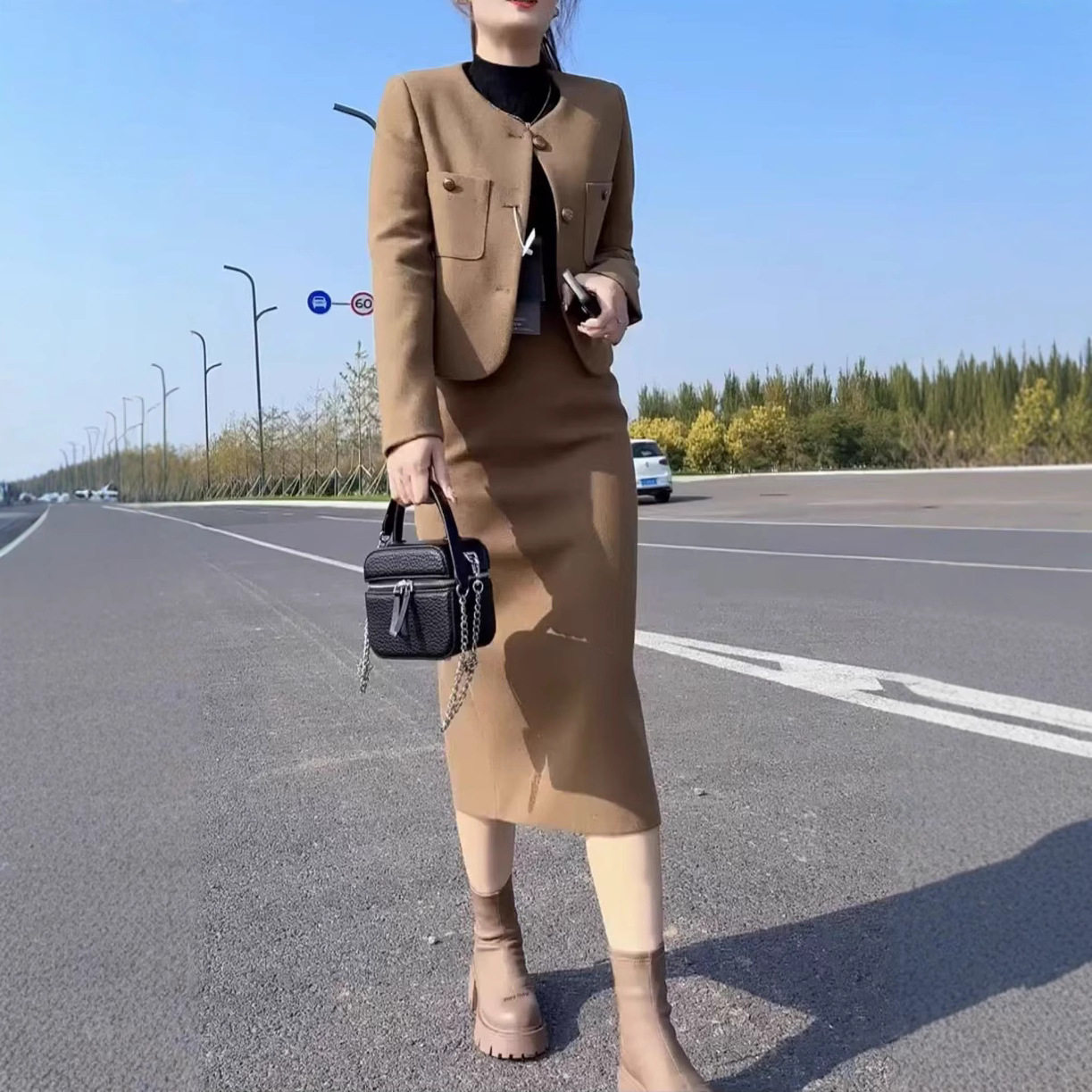 日系coopkoop洋气名媛风色外套+半身裙显瘦女