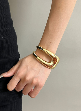 日系CoopKoop简约冷淡风金属宽版镂空开口手镯小众高级感手环