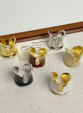 日系CoopKoop法式复古不规则光面滴釉金属开口戒指女ins风简约