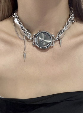 日系CoopKoopY2k赛博朋克choker手表项链皮革链条编织个性颈链