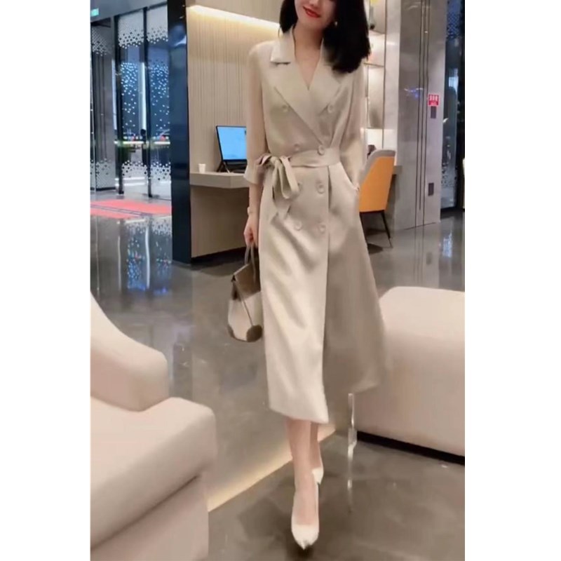 日系coopkoop秋季新款翻领风衣外套双排扣显瘦女