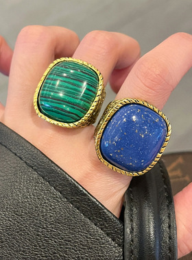 日系coopkoop法式中古宫廷方形石戒指女小众个性时髦粉晶石食指